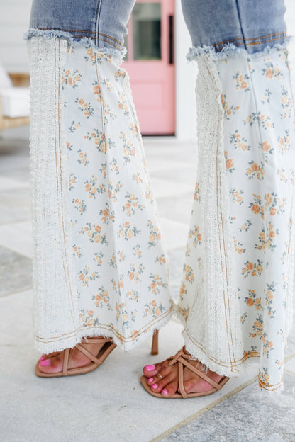 POL Denim Floral Flare Leg Jeans with Embroidery Detail