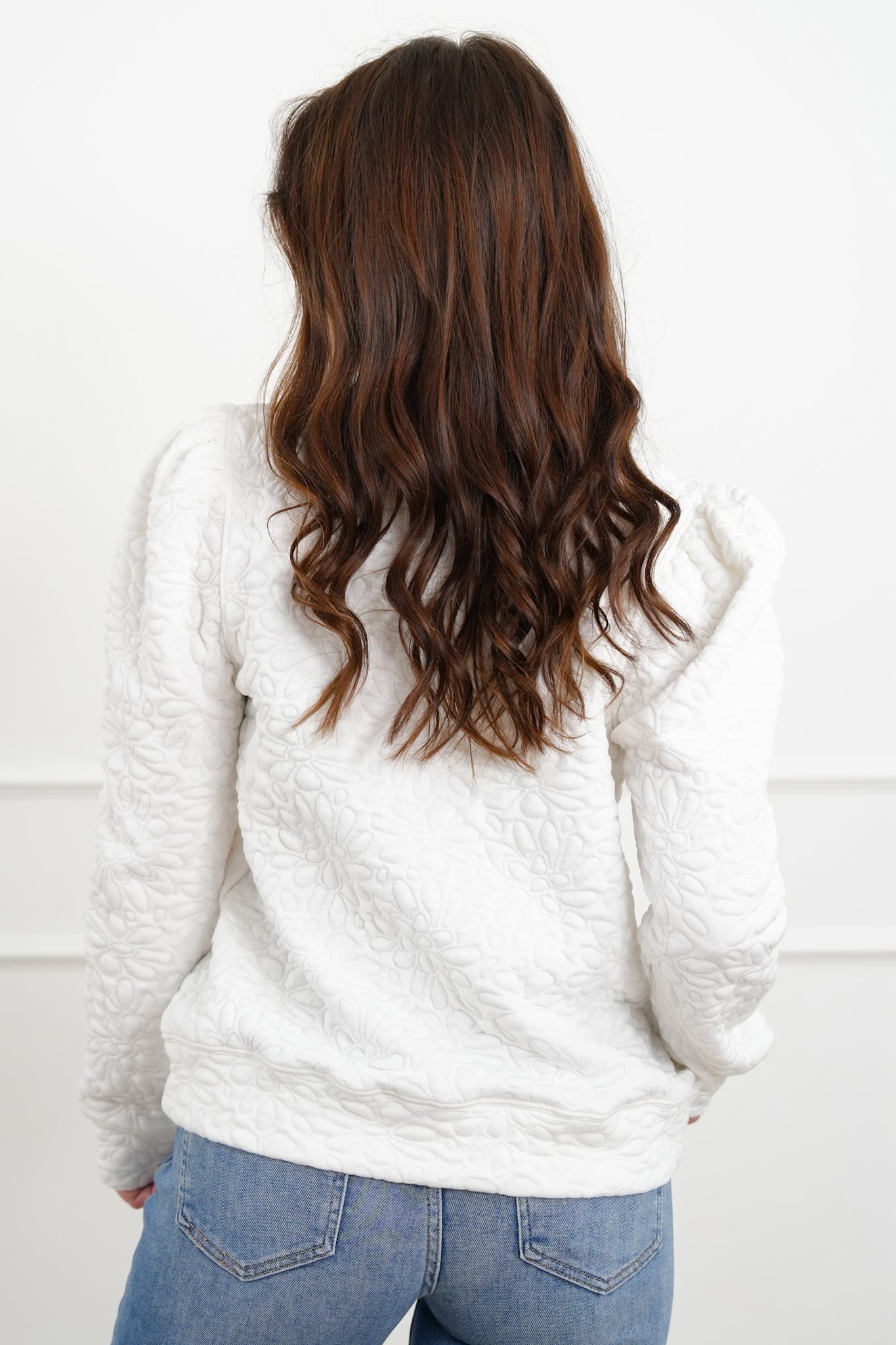 Embroidered Quilted Long Sleeve Pullover Top