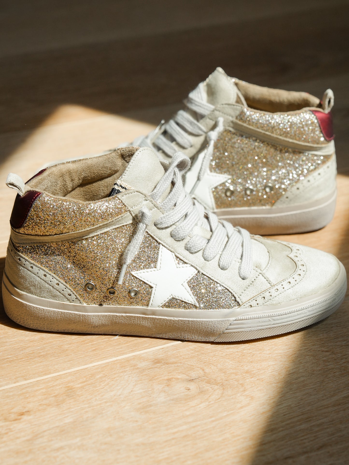 Shu Shop Gold Glitter with White Star Detail Hi-Top Sneakers - Freckled Poppy