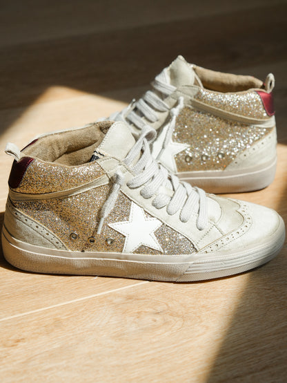 Shu Shop Gold Glitter with White Star Detail Hi-Top Sneakers - Freckled Poppy