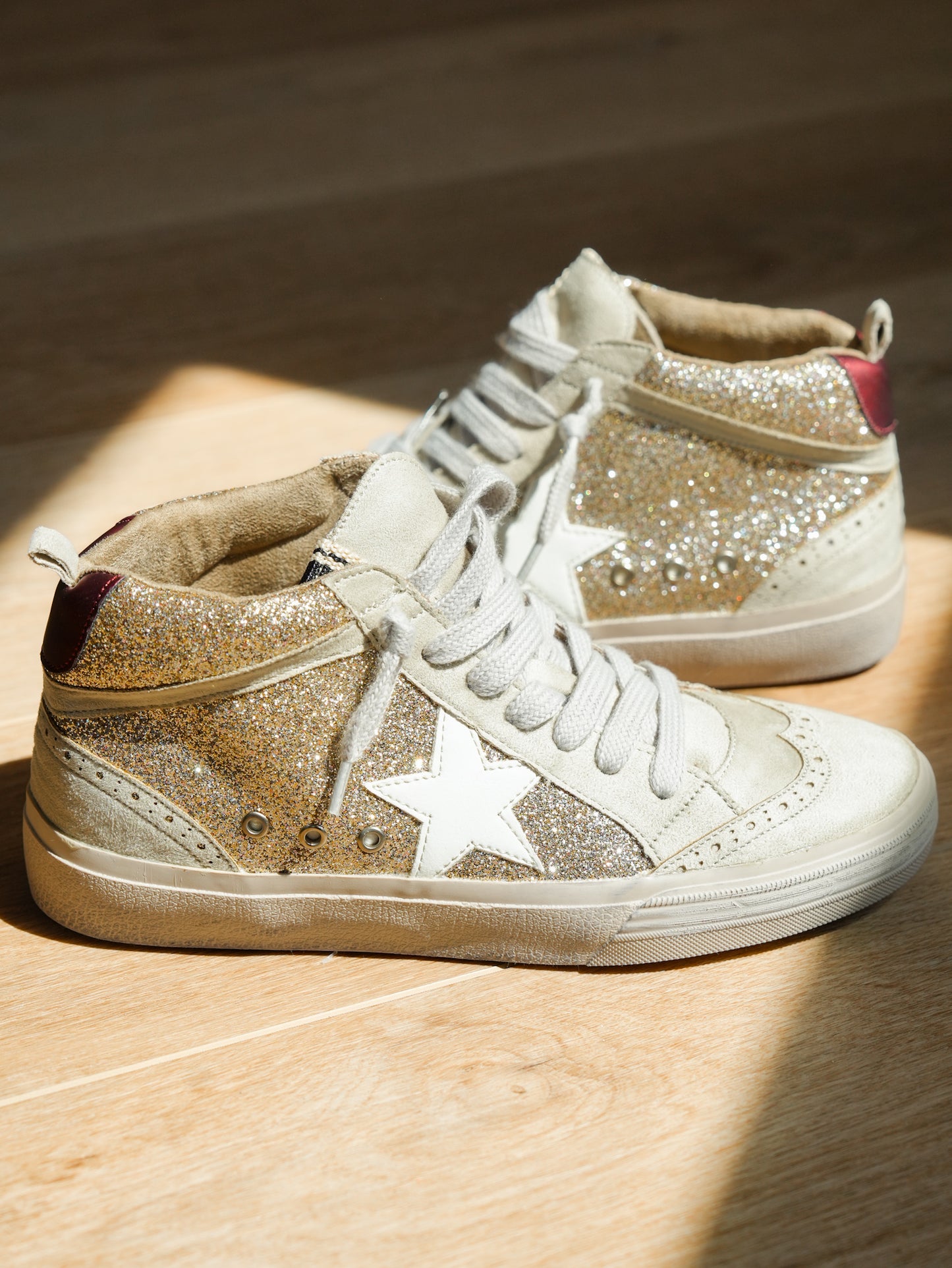 Shu Shop Gold Glitter with White Star Detail Hi-Top Sneakers - Freckled Poppy
