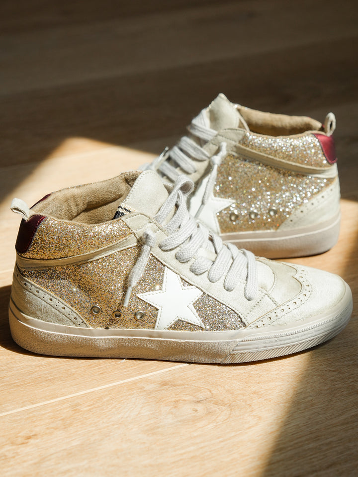 Shu Shop Gold Glitter with White Star Detail Hi-Top Sneakers - Freckled Poppy