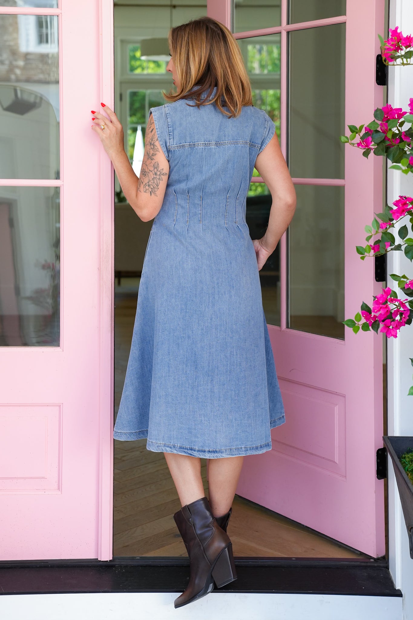 Sleeveless Button-Down Midi Shirt Dress