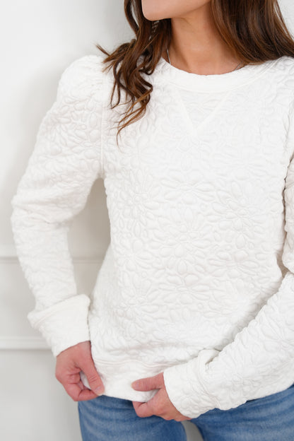 Embroidered Quilted Long Sleeve Pullover Top
