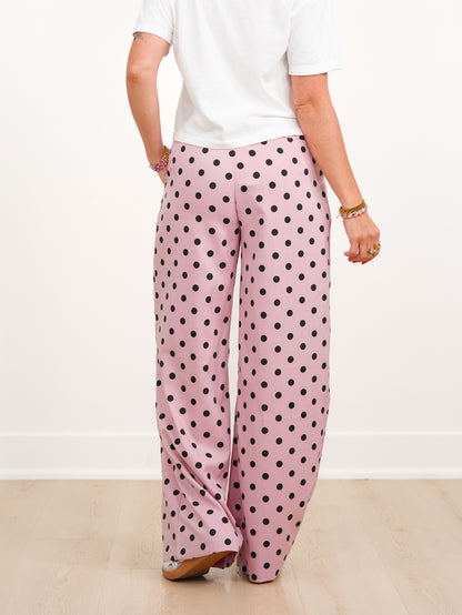 Polka Dot Pleated Elastic Waist Wide Leg Pants With Side Zipper