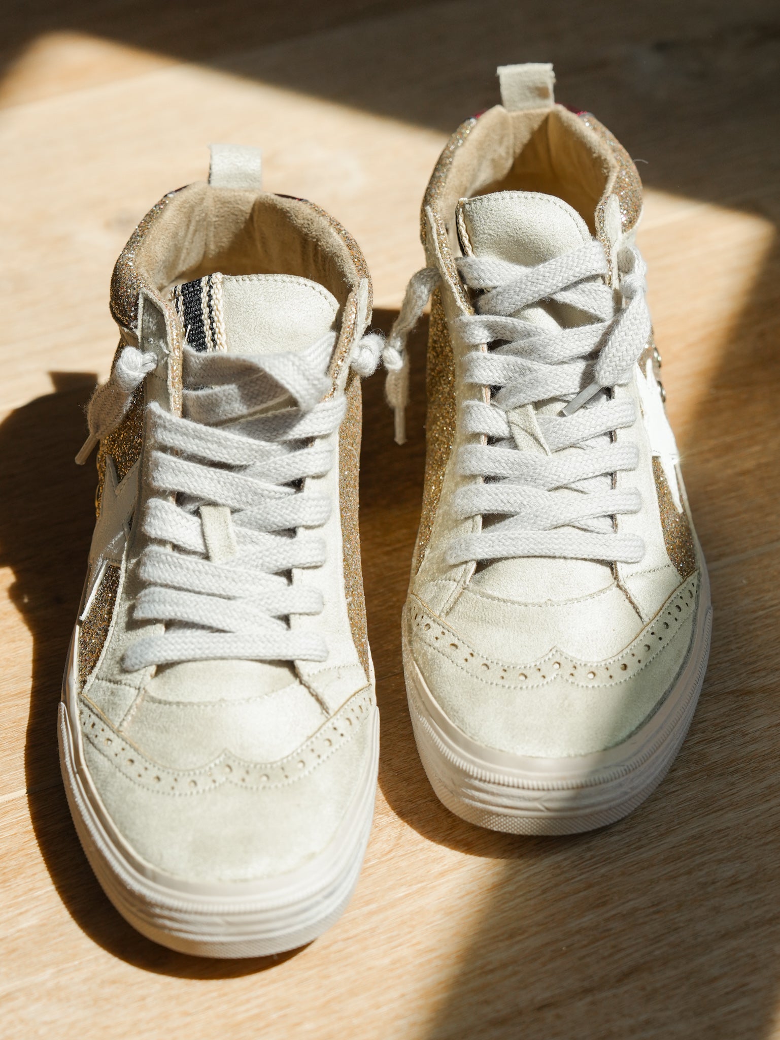 Shu Shop Gold Glitter with White Star Detail Hi-Top Sneakers - Freckled Poppy