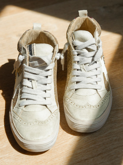 Shu Shop Gold Glitter with White Star Detail Hi-Top Sneakers - Freckled Poppy
