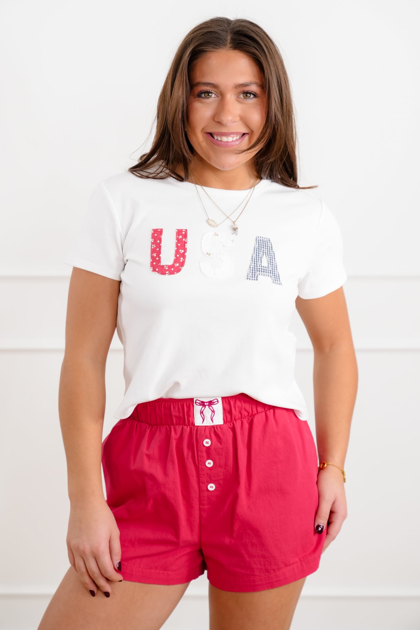 USA Patchwork Short Sleeve Crop Tee Shirt