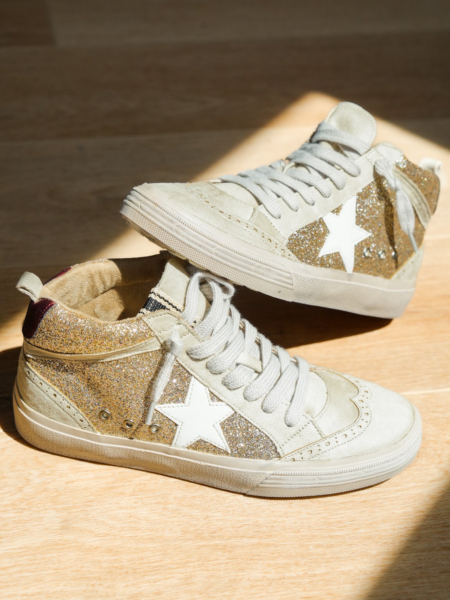 Shu Shop Gold Glitter with White Star Detail Hi-Top Sneakers - Freckled Poppy