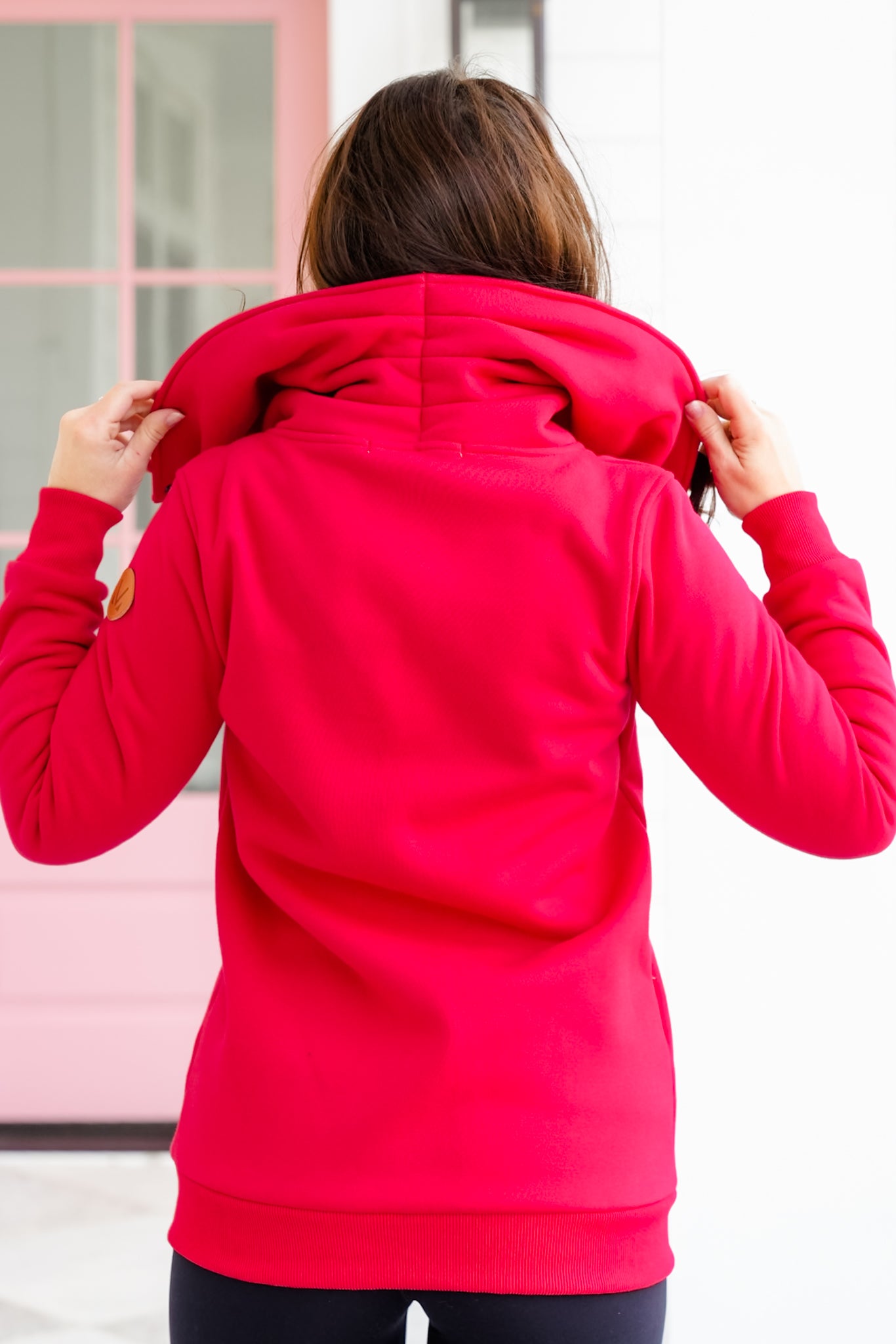 Plus/Reg Red Long Sleeve Zip Up Cowl Neck Top