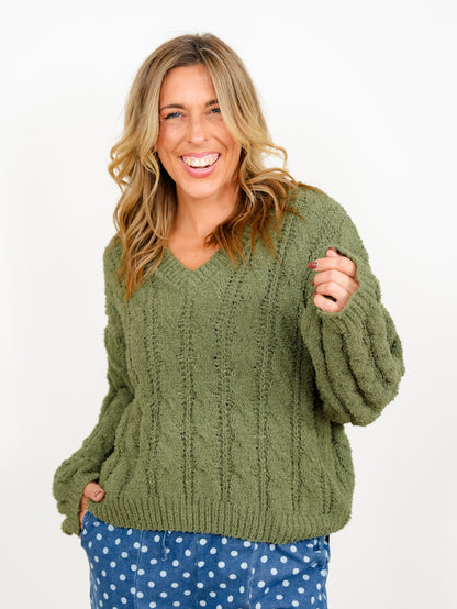 POL Textured Long Sleeve V-Neck Pullover Sweater