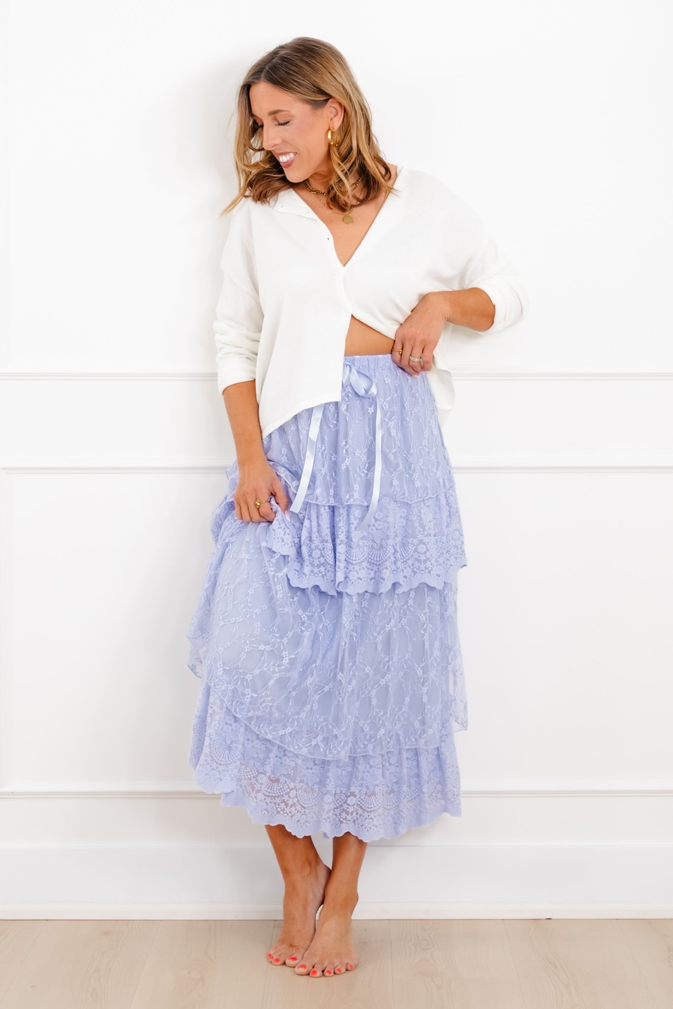 Lace Elastic Waist Tiered Maxi Skirt – Freckled Poppy