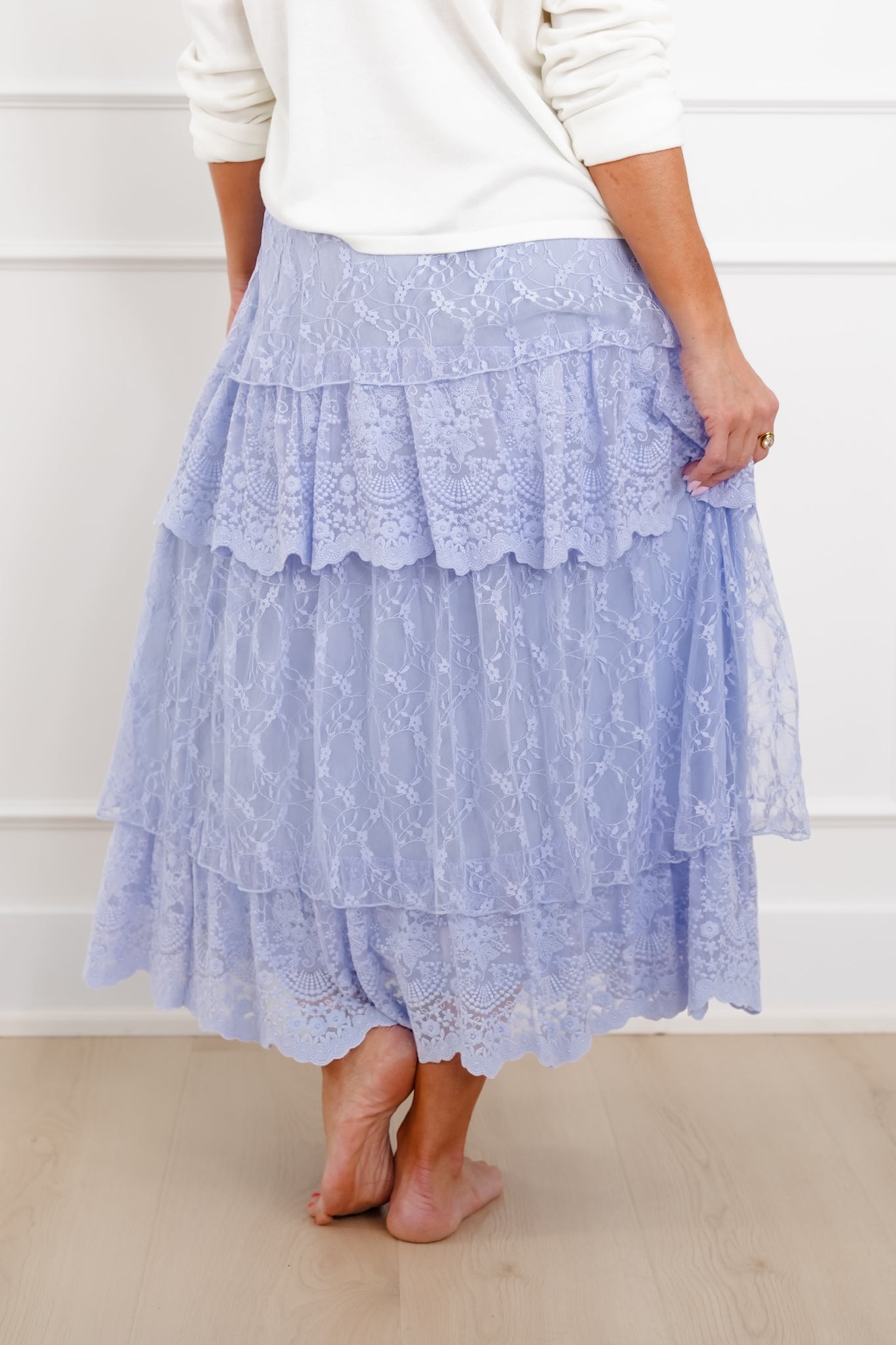 Lace Elastic Waist Tiered Maxi Skirt