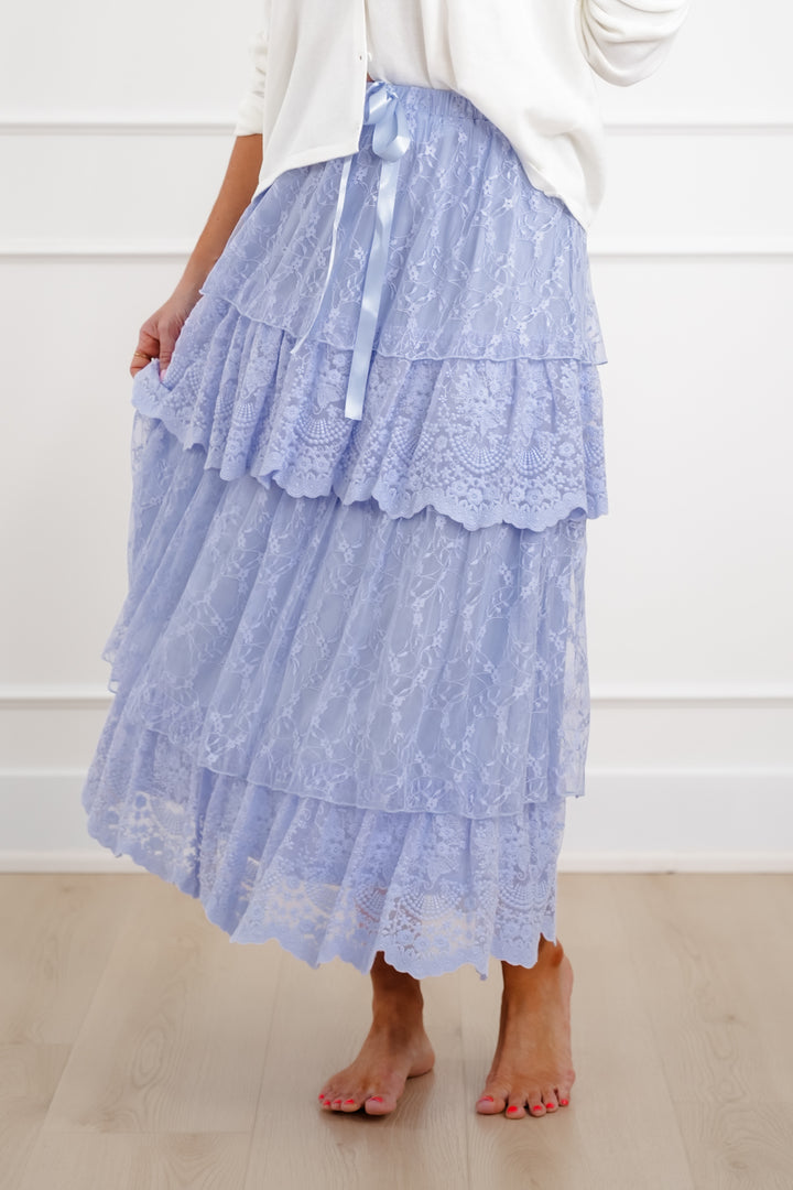 Lace Elastic Waist Tiered Maxi Skirt - Freckled Poppy