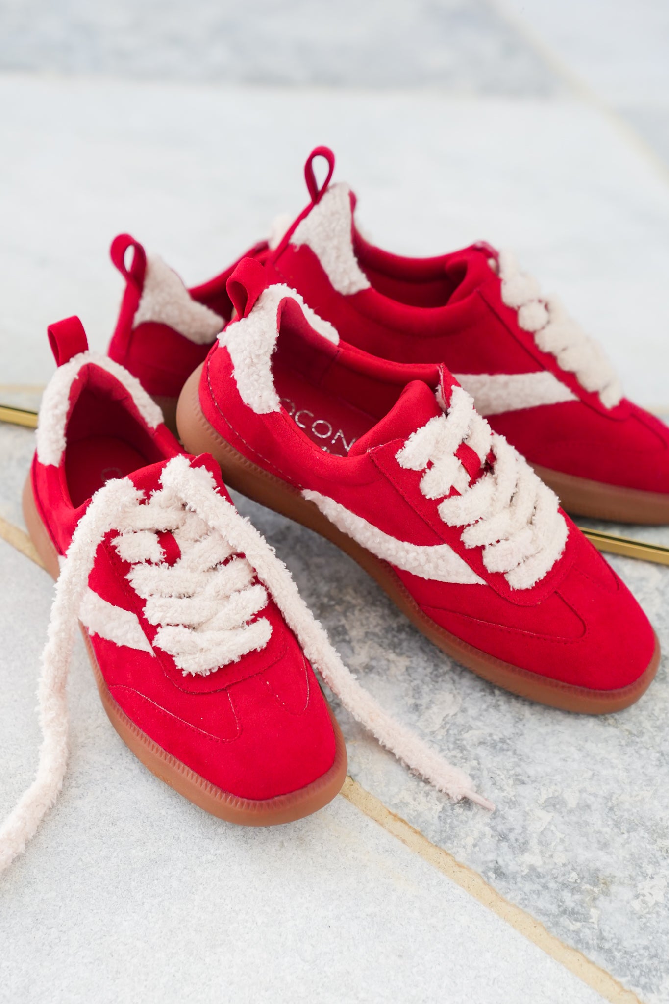 Vegan Suede Lace Up Sneaker with Sherpa Trim