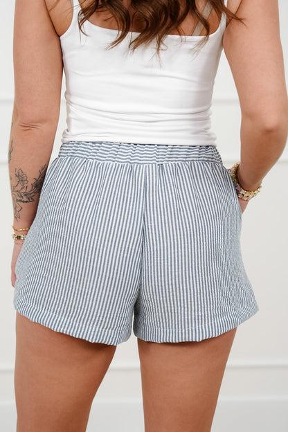 Plus/Reg Stripe Elastic Waist Shorts With Side pockets