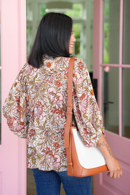 Plus/Reg Floral 3/4 Sleeve Peasant Blouse