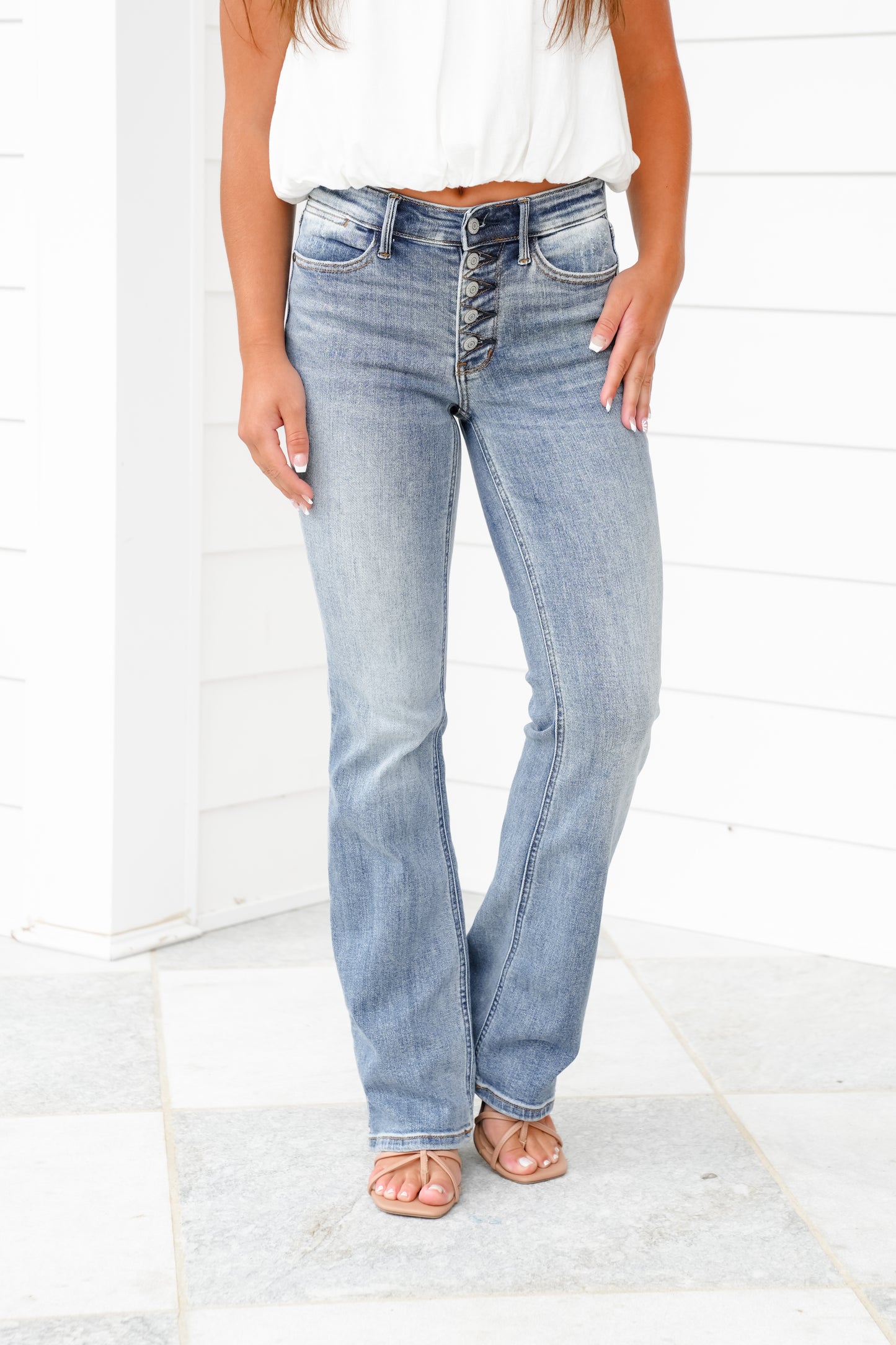 Judy Blue Dreaming About You Medium Wash Mid Rise Vintage Button-Fly Bootcut Jeans