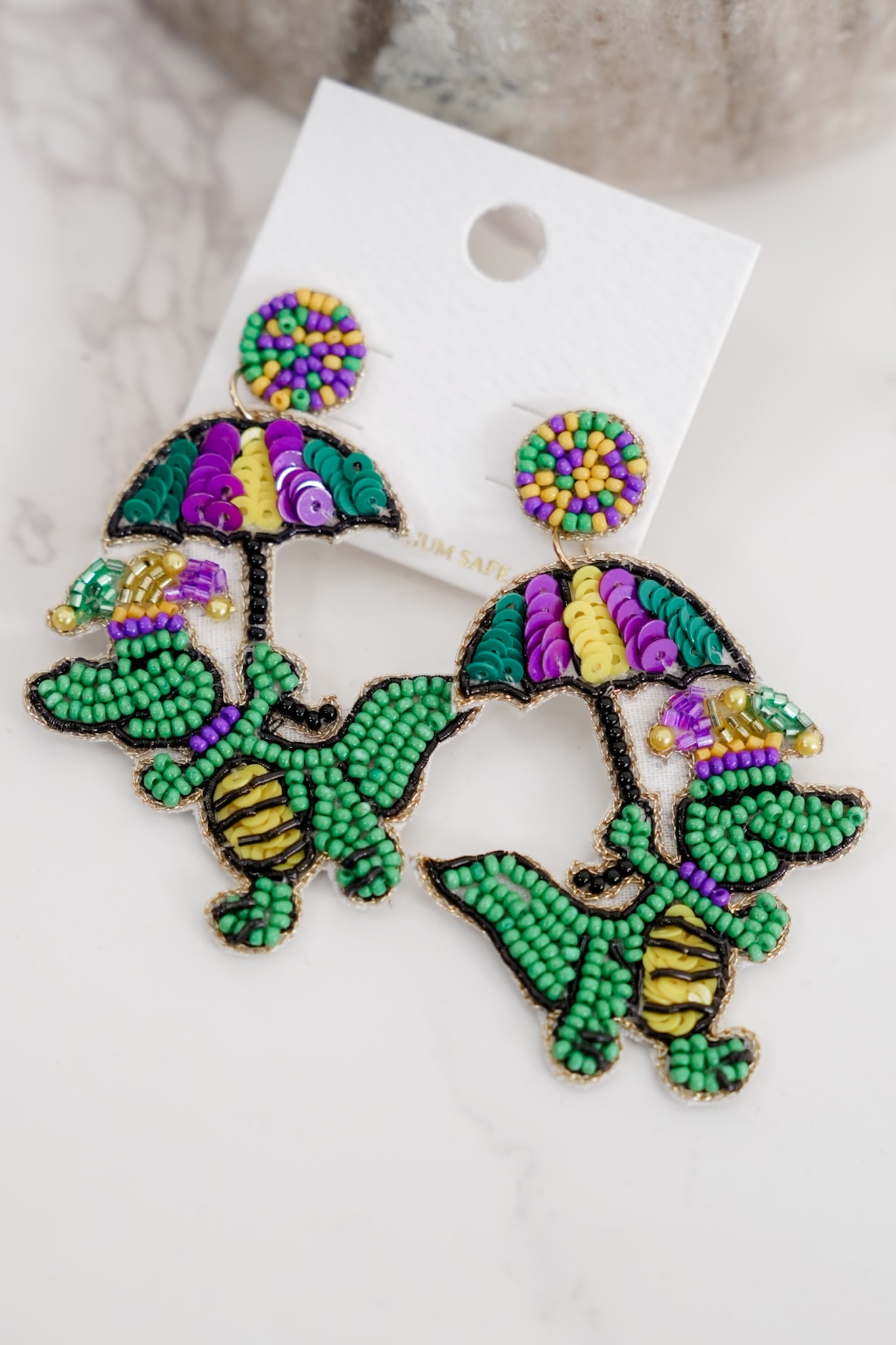 Mardi Gras Alligator Beaded Earrings Fun Festive Jewelry Accessory