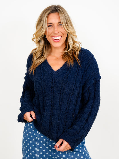 POL Textured Long Sleeve V-Neck Pullover Sweater