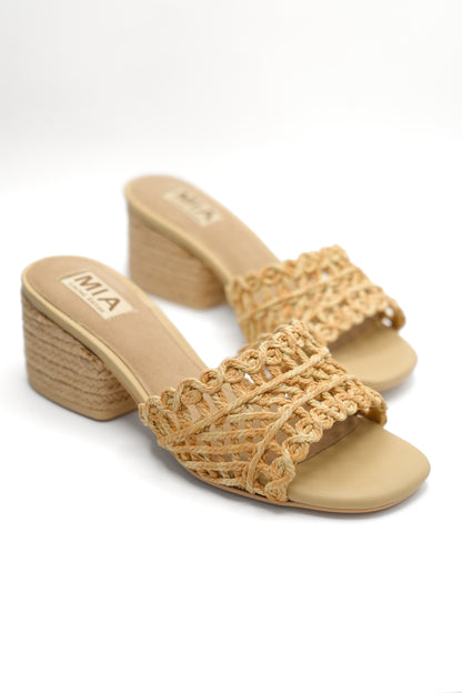 MIA Woven Raffia Strap Slide Heeled Sandals