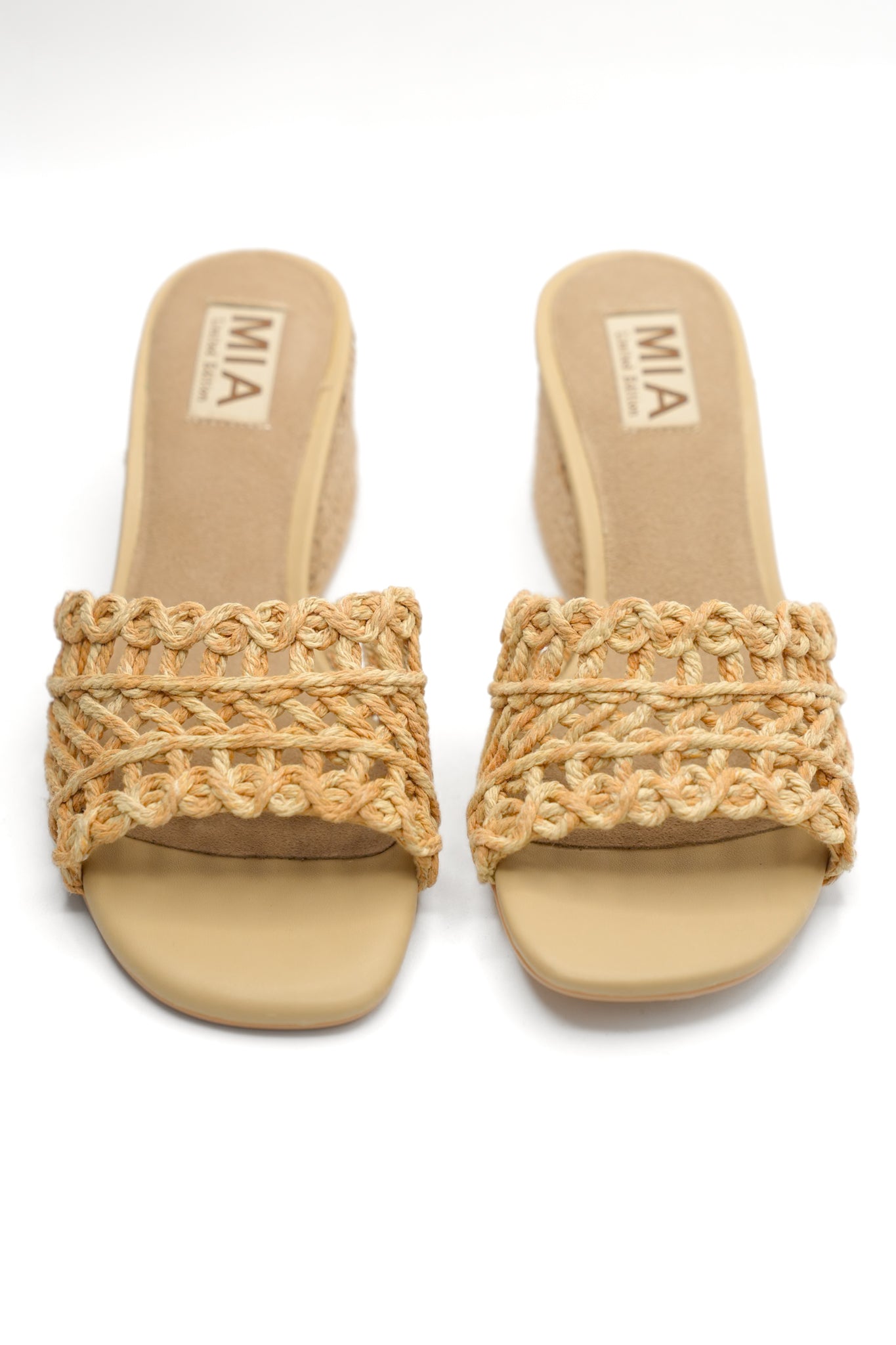 MIA Woven Raffia Strap Slide Heeled Sandals