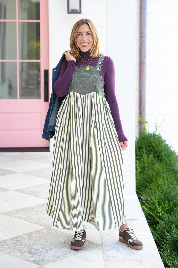 Plus/Reg Overall Dress with Stripe Skirt