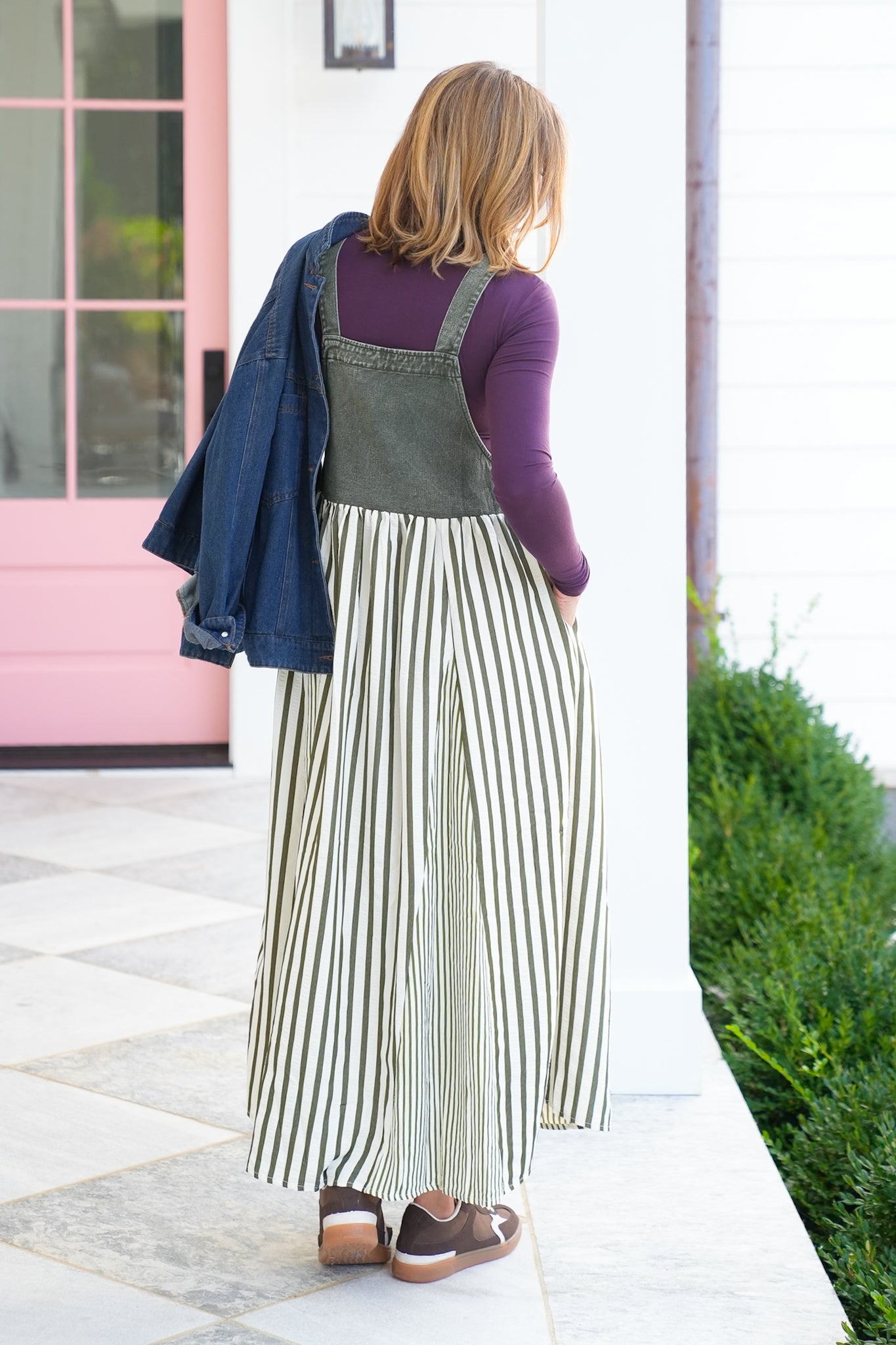 Plus/Reg Overall Dress with Stripe Skirt