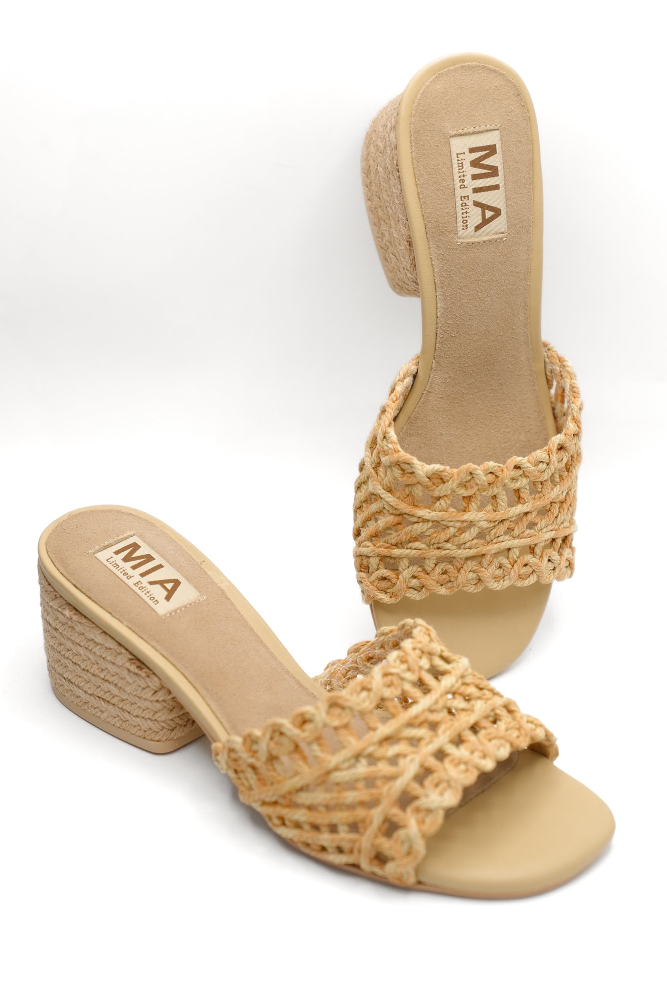 MIA Woven Raffia Strap Slide Heeled Sandals