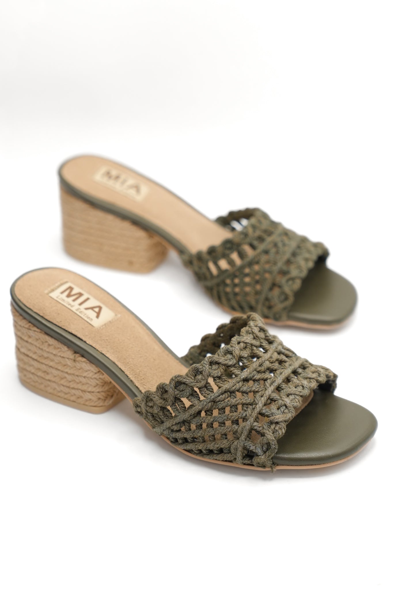 MIA Woven Raffia Strap Slide Heeled Sandals