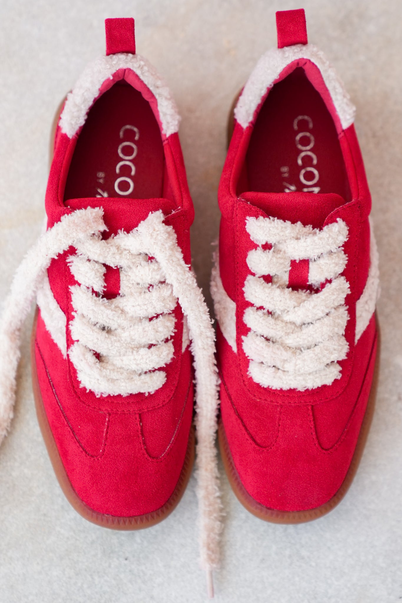Vegan Suede Lace Up Sneaker with Sherpa Trim