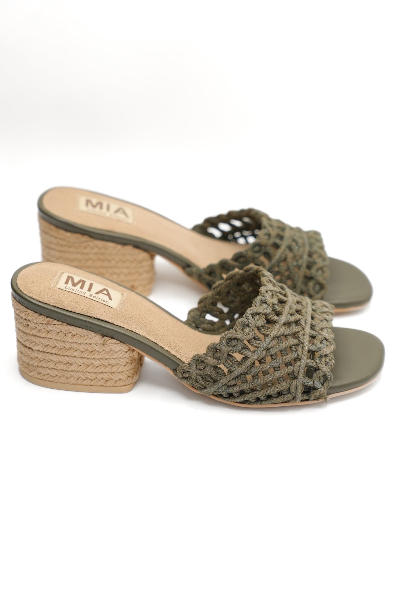 MIA Woven Raffia Strap Slide Heeled Sandals