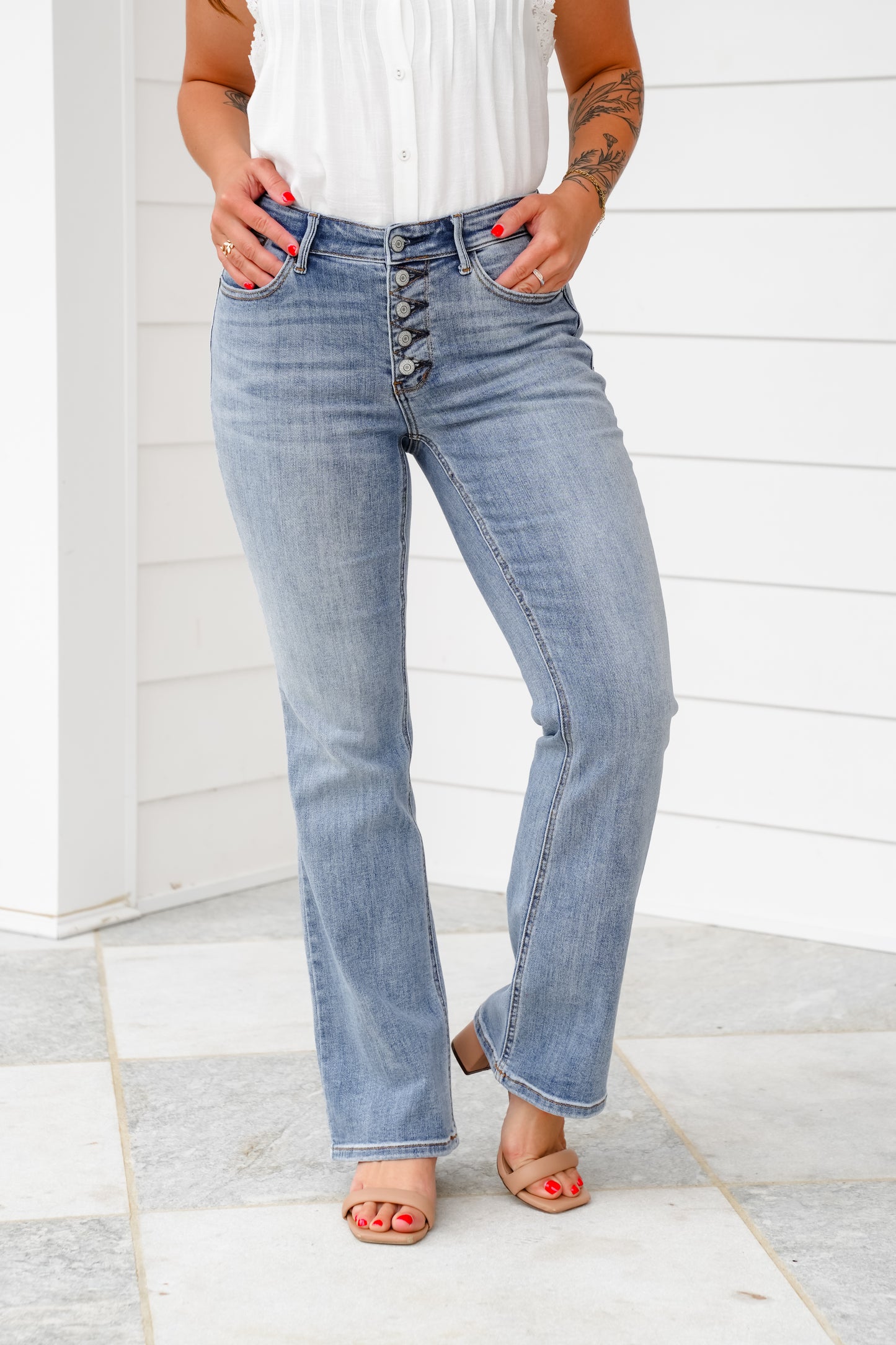 Judy Blue Dreaming About You Medium Wash Mid Rise Vintage Button-Fly Bootcut Jeans