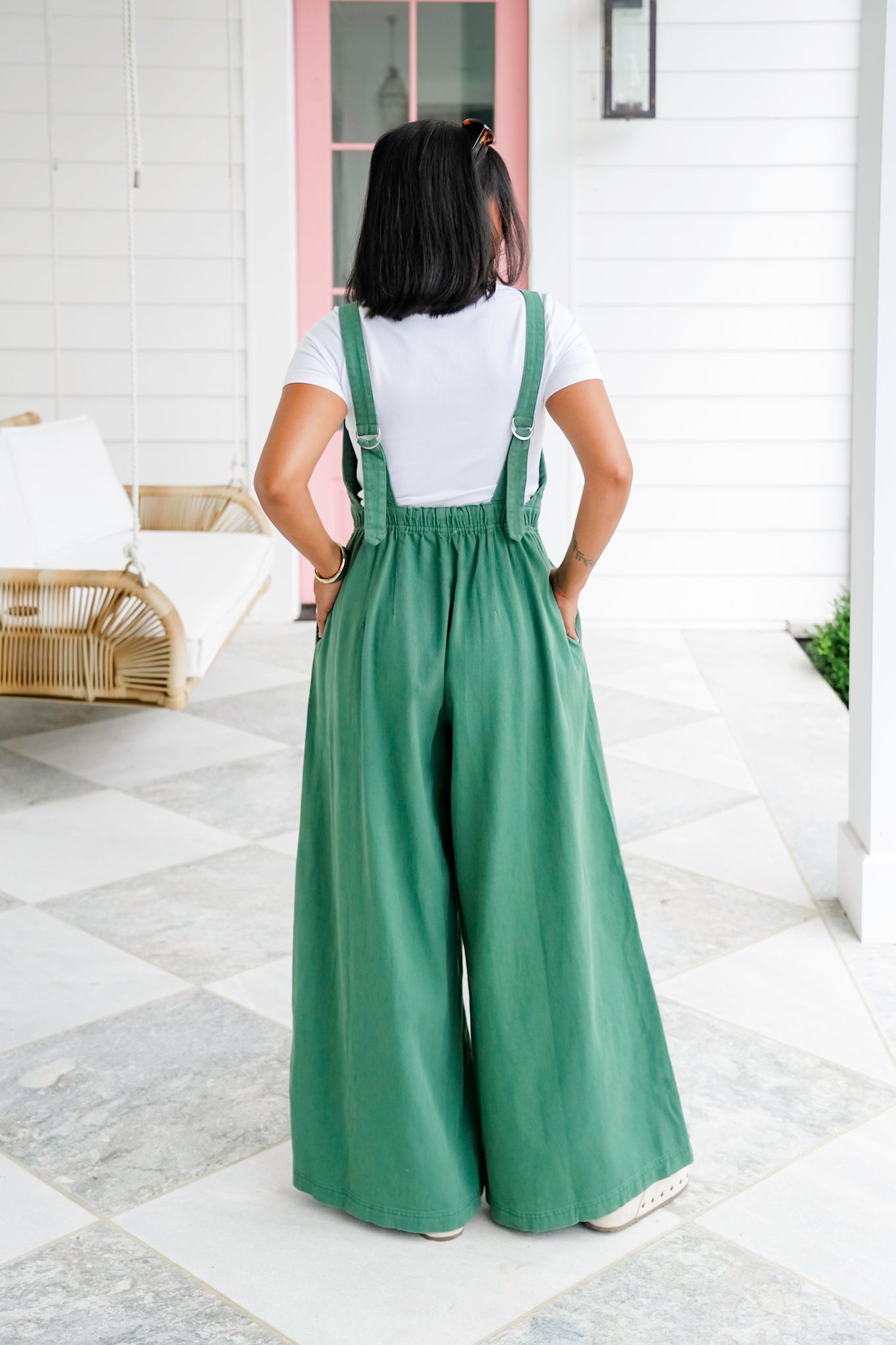 Green Washed Sleeveless Wide Leg Jumpsuit