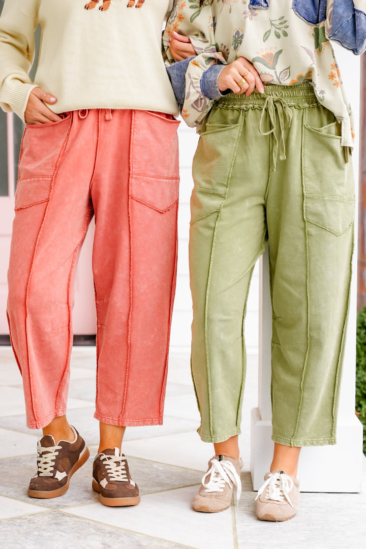 Mineral Wash Elastic Waistband Barrel Pants