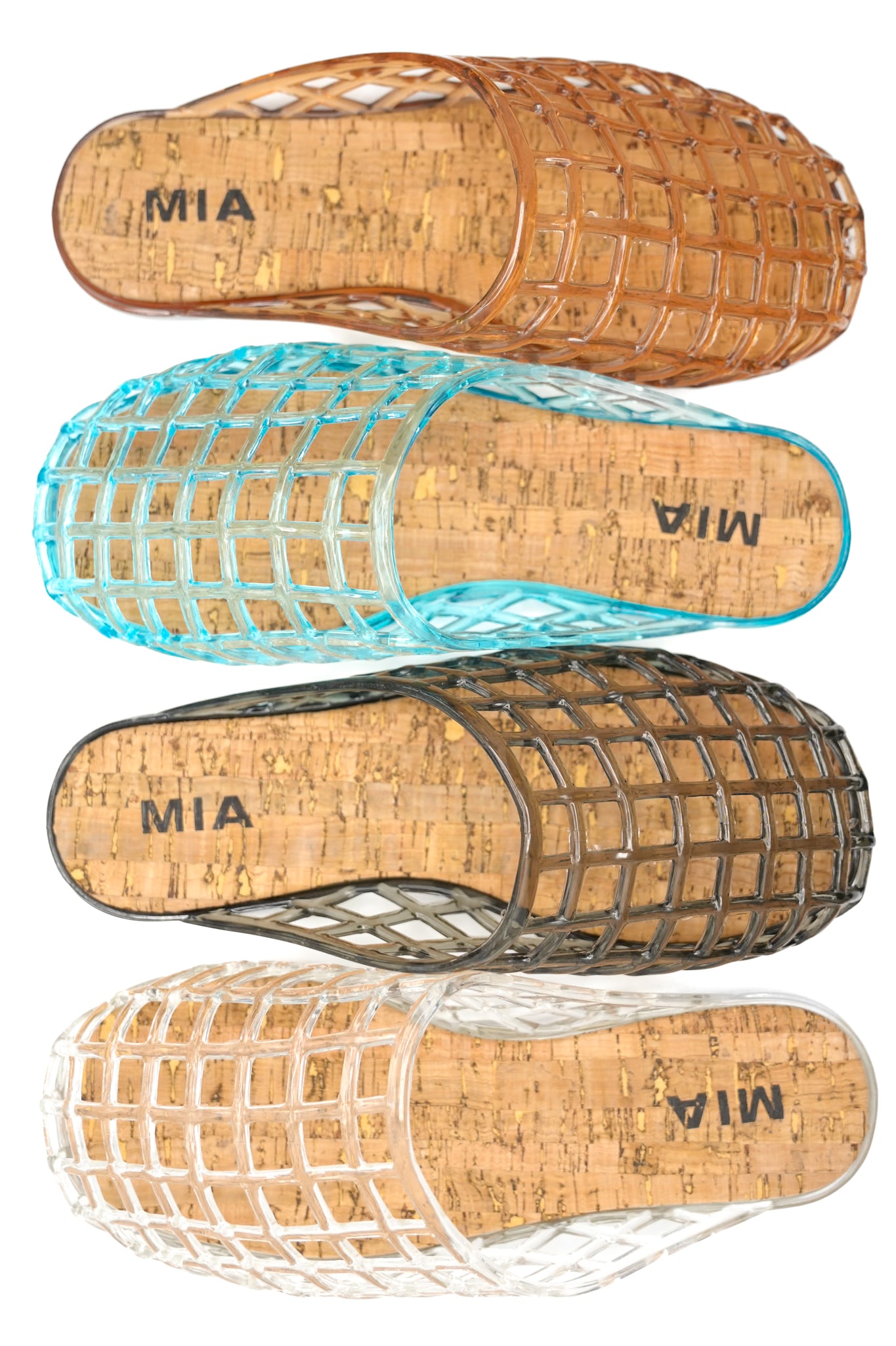 MIA Cutout Cage Jelly Slide Flats with Cork Footbed