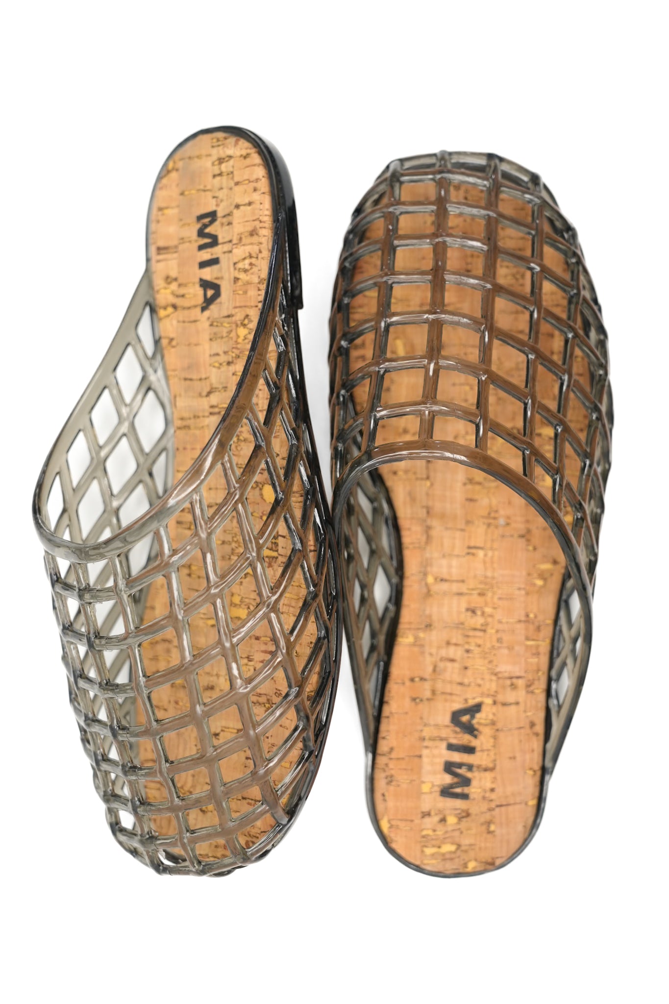 MIA Cutout Cage Jelly Slide Flats with Cork Footbed