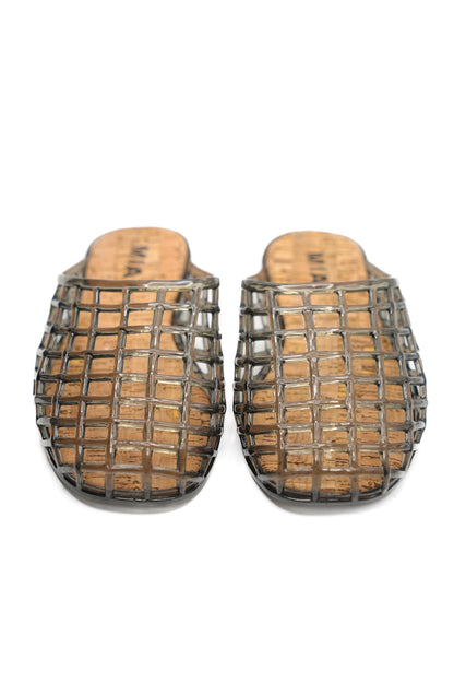 MIA Cutout Cage Jelly Slide Flats with Cork Footbed