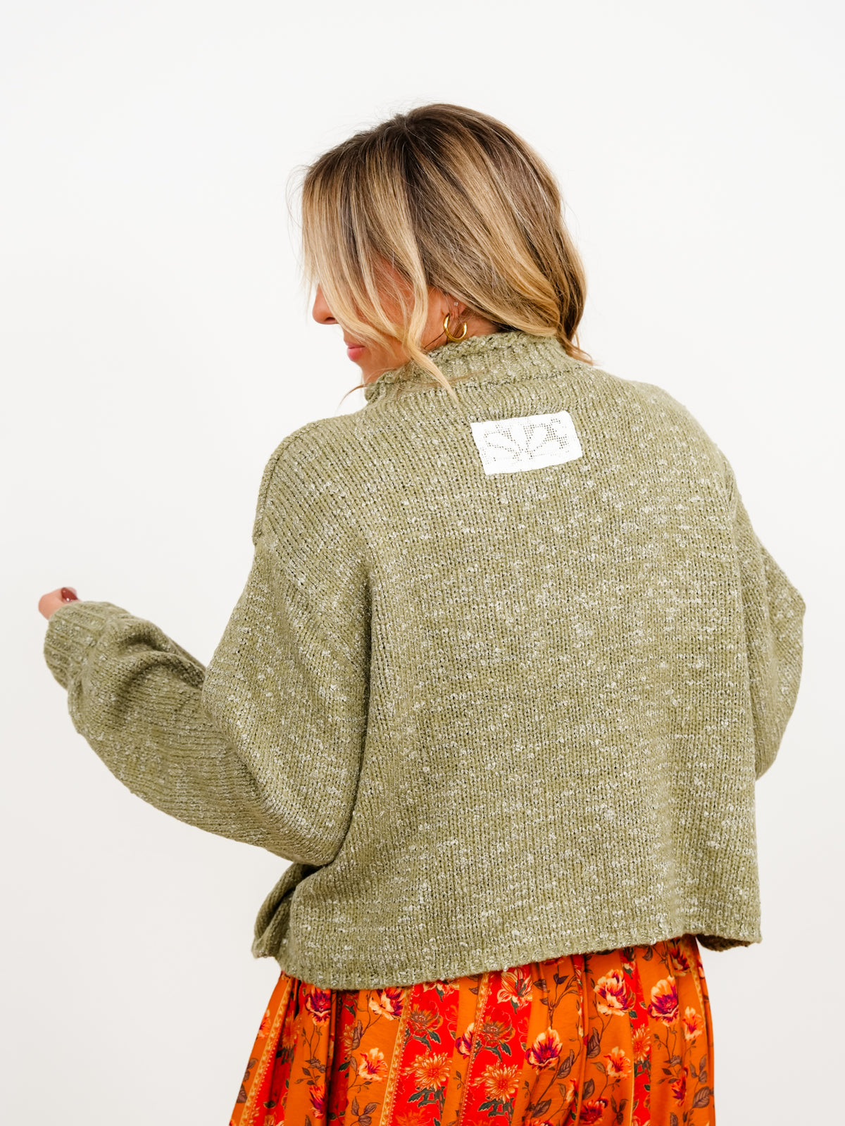 POL Long Balloon Sleeve Mock Neck Knit Sweater