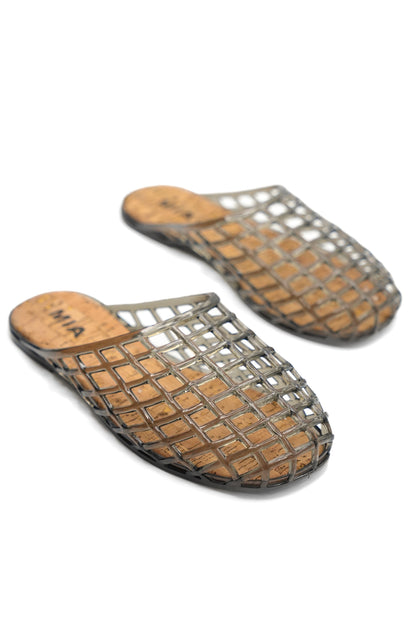 MIA Cutout Cage Jelly Slide Flats with Cork Footbed