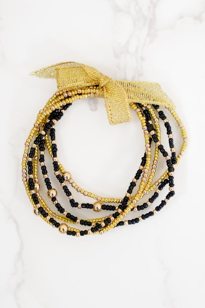 Mardi Gras Beaded Stretch Bracelet Set with Ribbon Accent