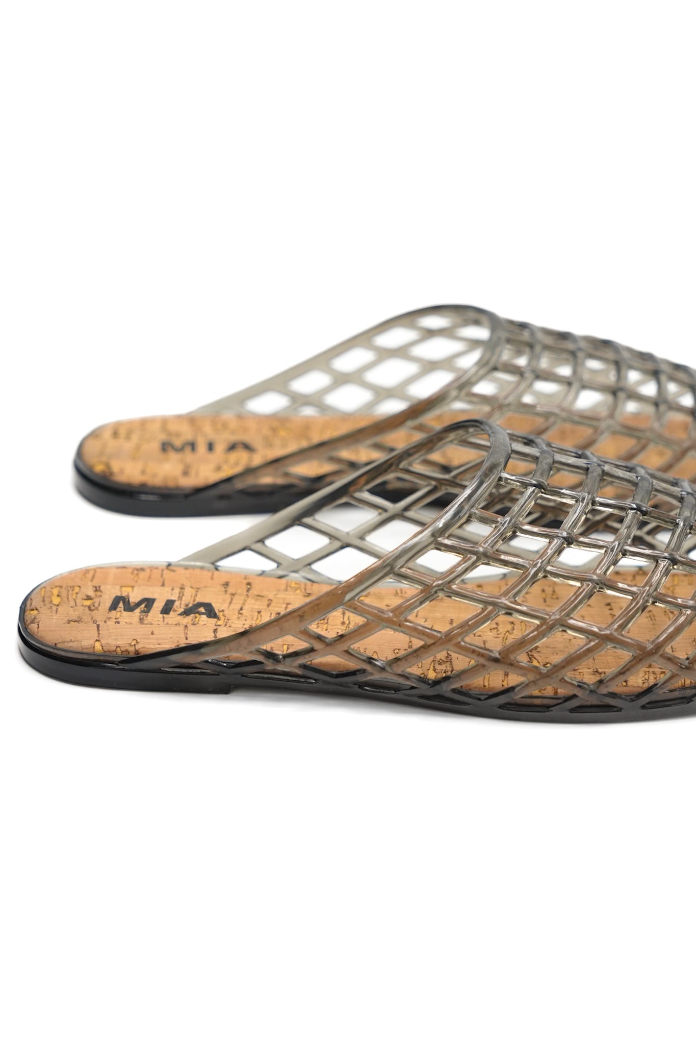 MIA Cutout Cage Jelly Slide Flats with Cork Footbed
