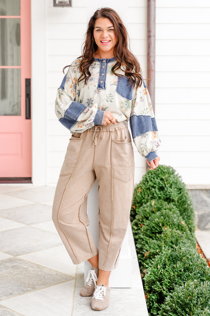 Mineral Wash Elastic Waistband Barrel Pants