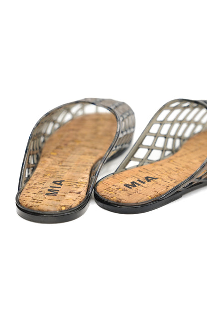 MIA Cutout Cage Jelly Slide Flats with Cork Footbed