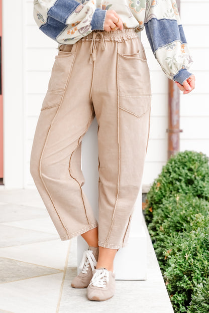 Mineral Wash Elastic Waistband Barrel Pants