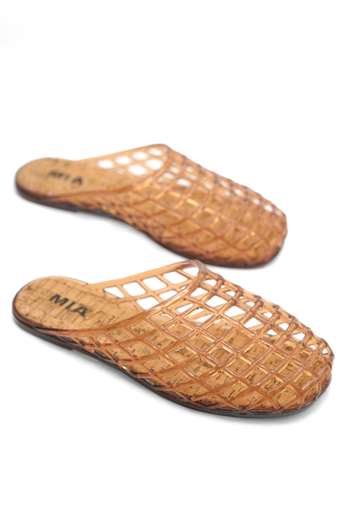 MIA Cutout Cage Jelly Slide Flats with Cork Footbed