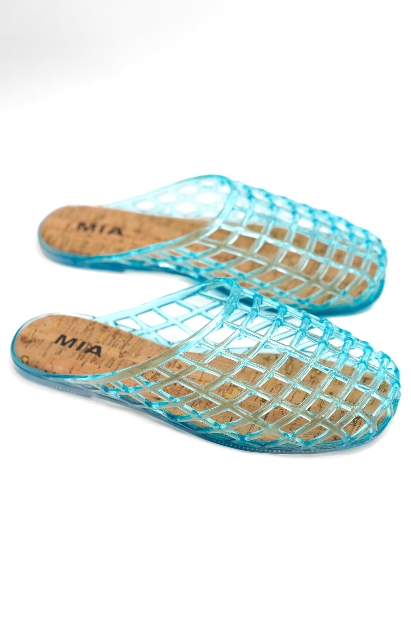 MIA Cutout Cage Jelly Slide Flats with Cork Footbed