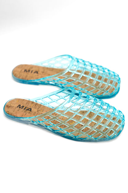 MIA Cutout Cage Jelly Slide Flats with Cork Footbed
