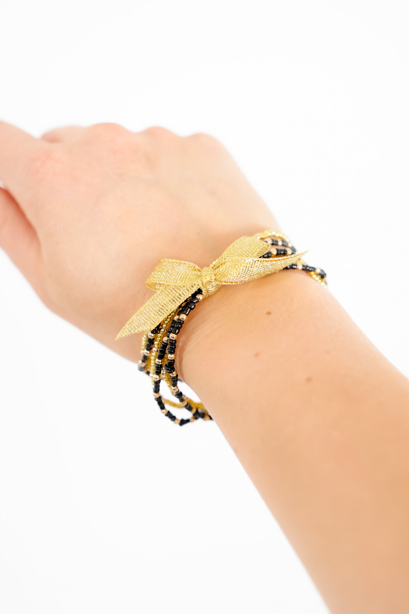 Mardi Gras Beaded Stretch Bracelet Set with Ribbon Accent