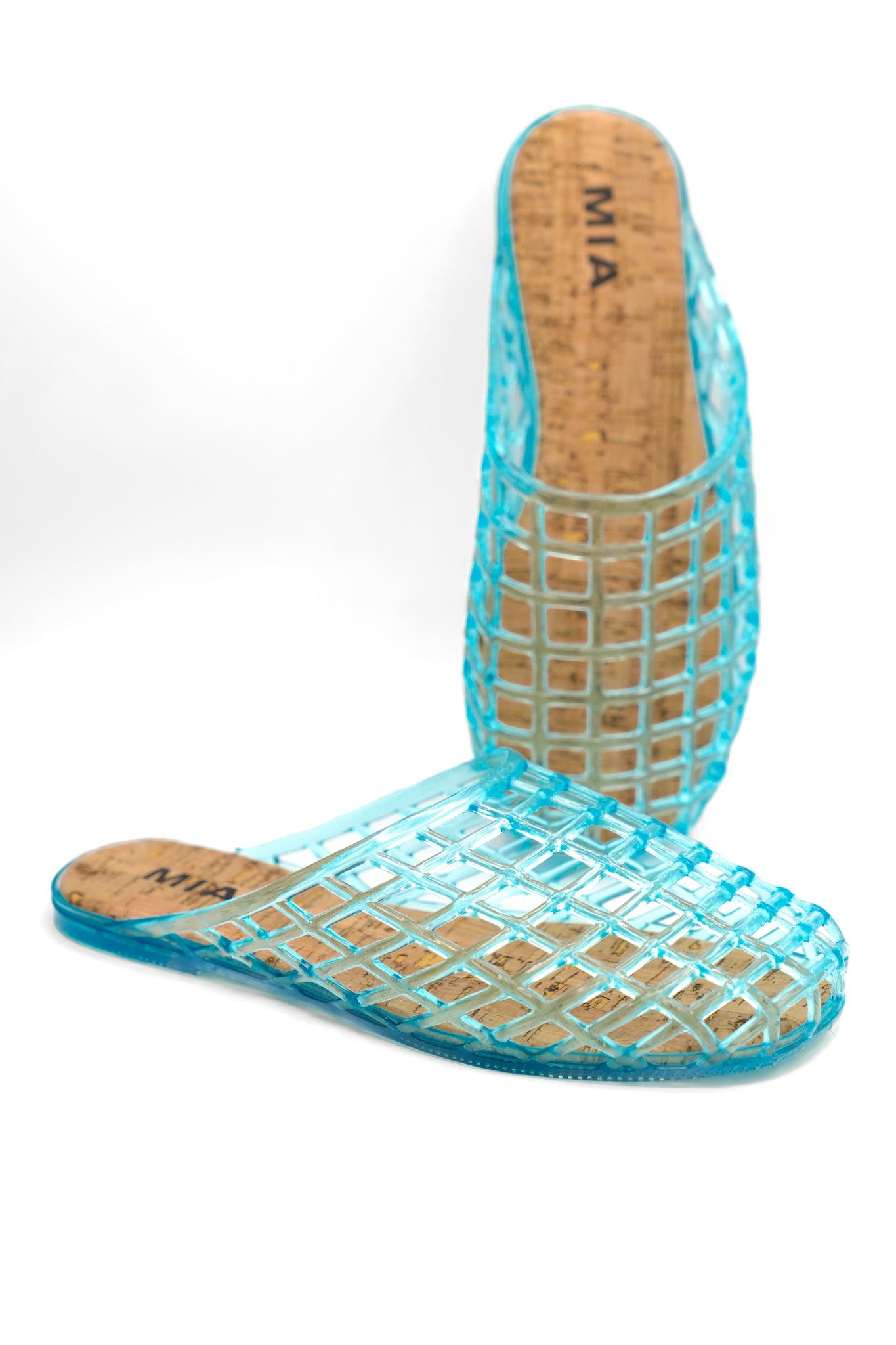 MIA Cutout Cage Jelly Slide Flats with Cork Footbed